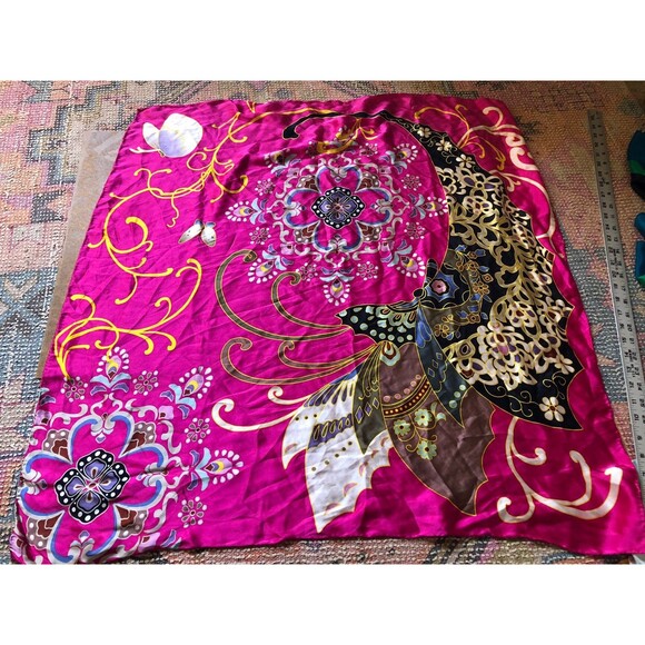 UScarmen 100% Pure Silk Square Scarf 34" x 34" 02004 PINK Floral Women's - Picture 1 of 3